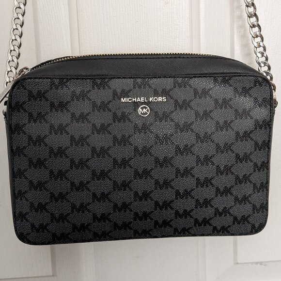 Michael Kors Jet Set Large East West Crossbody Black MK Signature . - Picture 2 of 15